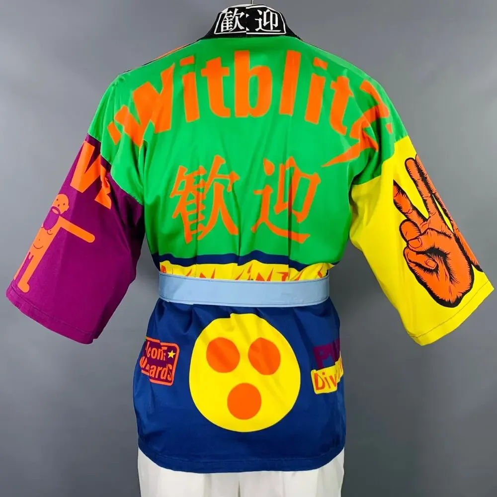 WALTER VAN BEIRENDONCK SS20 L Multi Color Color Block Cotton Kimono Cardigan